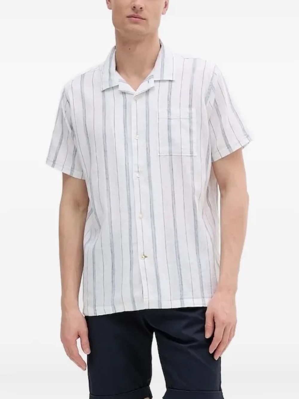 Barbour White Short-Sleeve Striped Button-Down Shirt